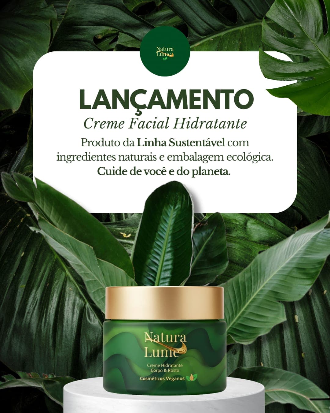 Peça de lançamento de produto para uma linha de cosméticos sustentáveis